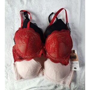 RENÉ ROFE Lingerie 3 Piece  Laced Lightly Padded Convertible Straps Bras (36D)